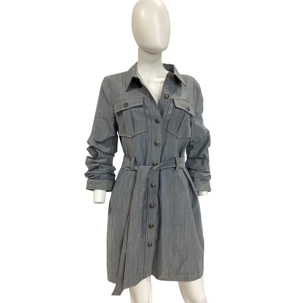 cinq a sept Light Blue Denim Shirt Dress with Tie Belt - Picture 2 of 5